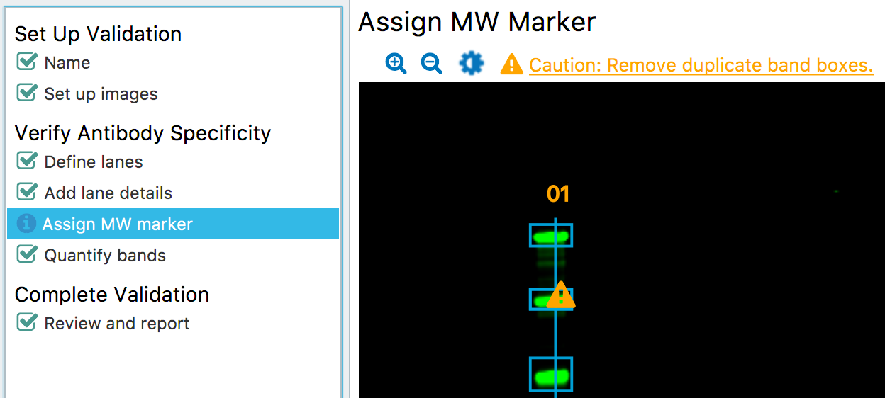 Empiria Studio warning on Assign MW Marker page indicating duplicate marker bands